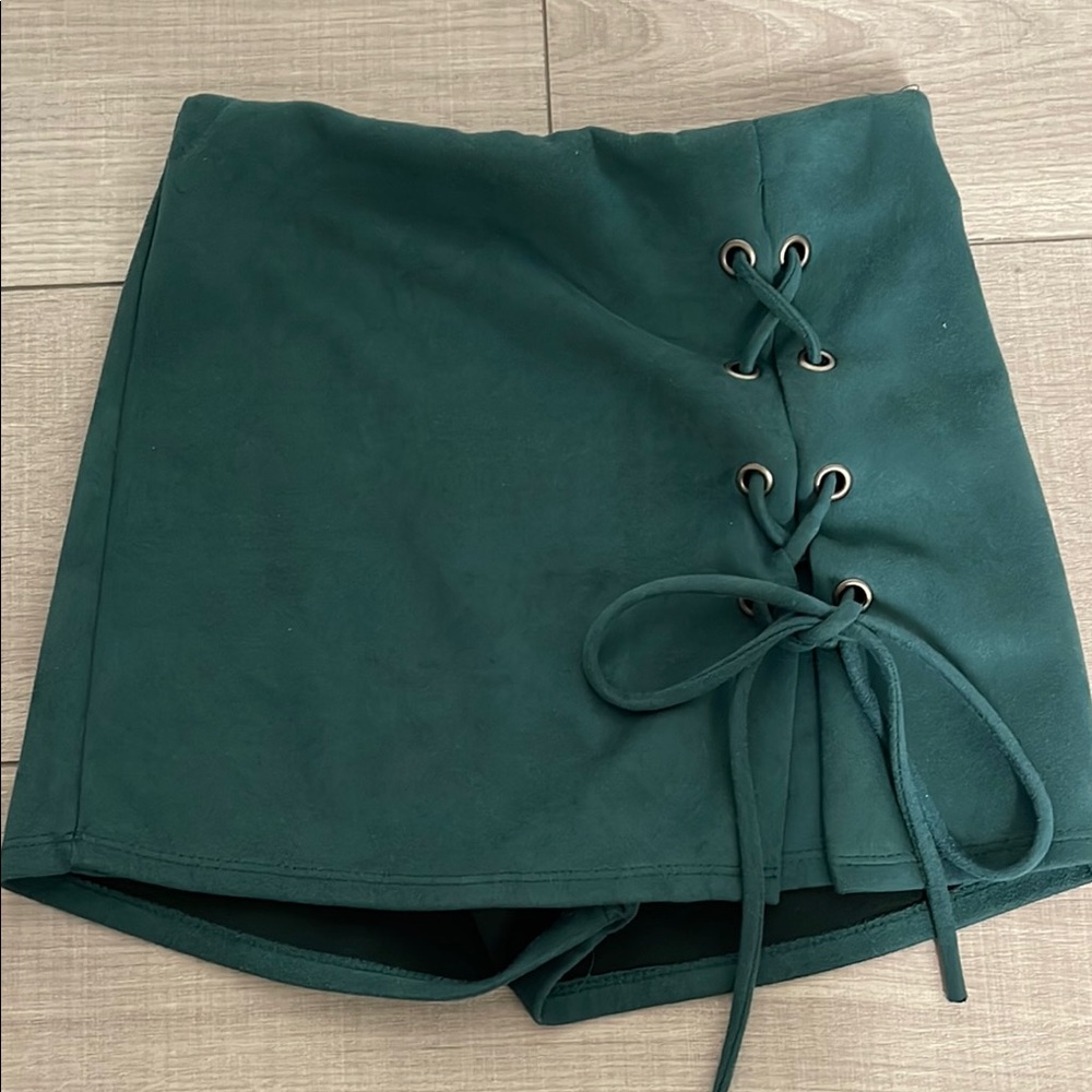 Green Lace-Up Mini Skirt